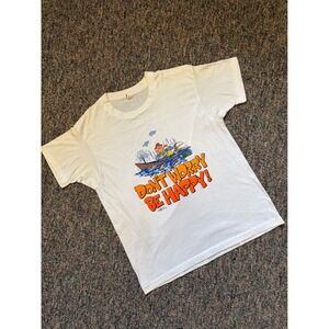 Vintage 80s Screen Stars Dont Worry Be Happy Fishing Graphic Tee XL made in USA
